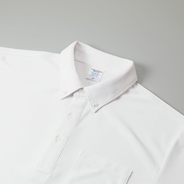 ポロシャツ 半袖 XL ホワイト ボタンダウン 胸ポケット付き ドライ 鹿の子素材 無地 ドライ素材 カノコ 4.7オンス A2009 LL 白 白色の画像6