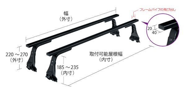 ロッキープラス ルーフキャリア SGRシリーズ トヨタ ハイエースワゴン 黒塗装 長尺物用・雨ドイ挟み込みタイプ 入数：1セット(2本) SGR-11_画像2