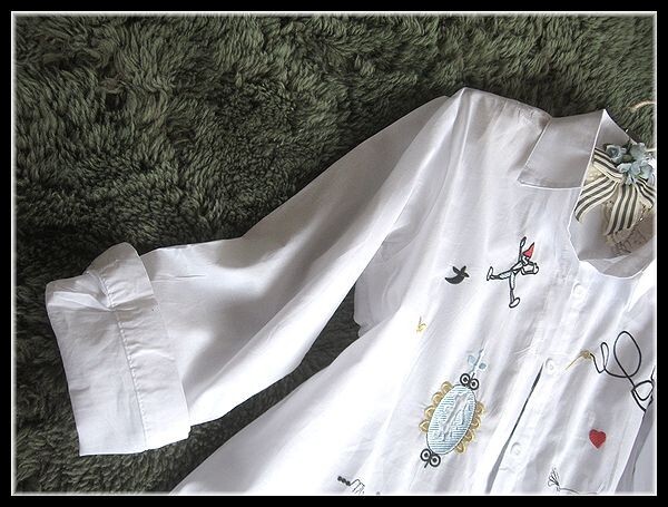 ◆Rose◇M～L～2L・大人の遊び心♪シンデレラ×ピノキオ刺繍のシャツチュニック/白の画像8