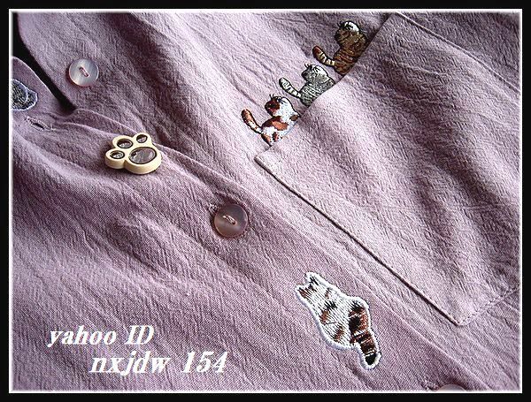 ◆Rose◇訳あり送料無料・M～L～2L・猫ちゃん刺繍がアクセント♪ナチュラルコットンのシャツチュニック/ラベンダーの画像4