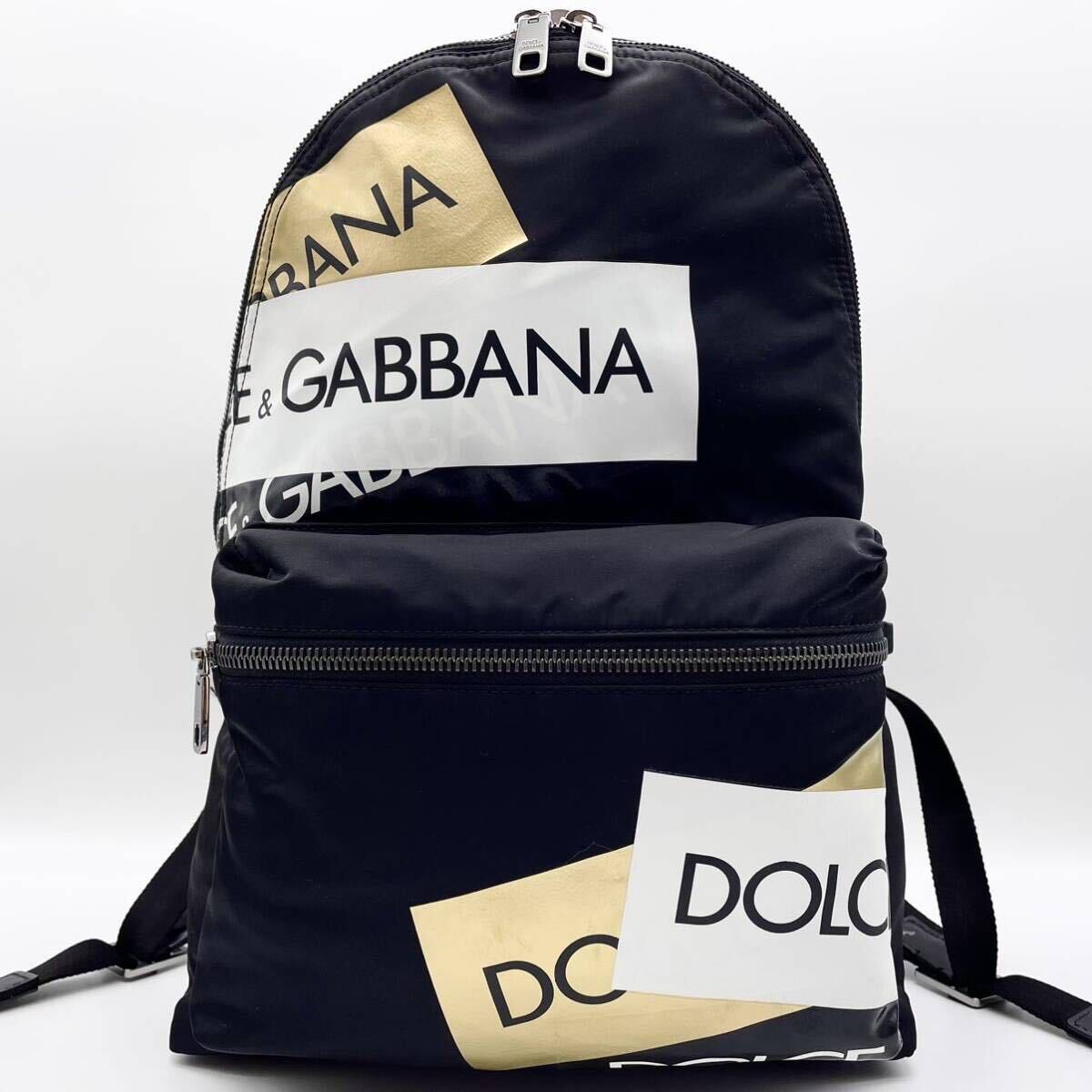 極美品 希少 Dolce&Gabbana ドルチェ＆ガッバーナ バックパック リュック 黒 ブラック ナイロン レザー ロゴプレート ロゴ金具 A4 PC収容可の画像2