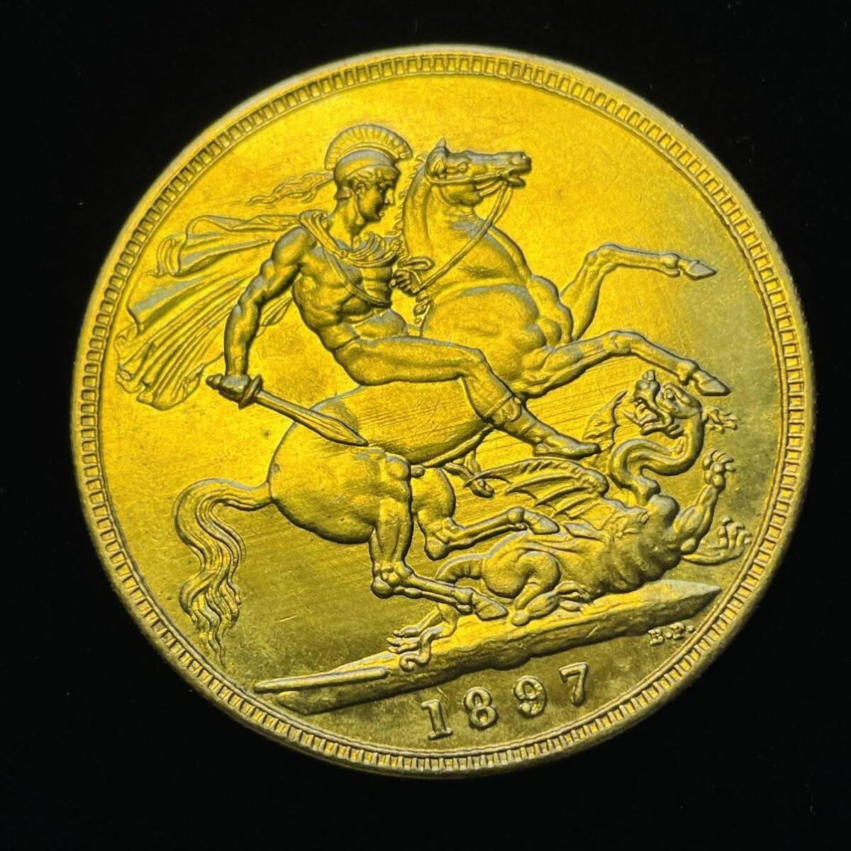 金貨 古銭 イギリス ヴィクトリア女王 1897年 イギリス領オーストラリア 聖ジョージ 竜殺し ナイト ドラゴン コイン _画像2