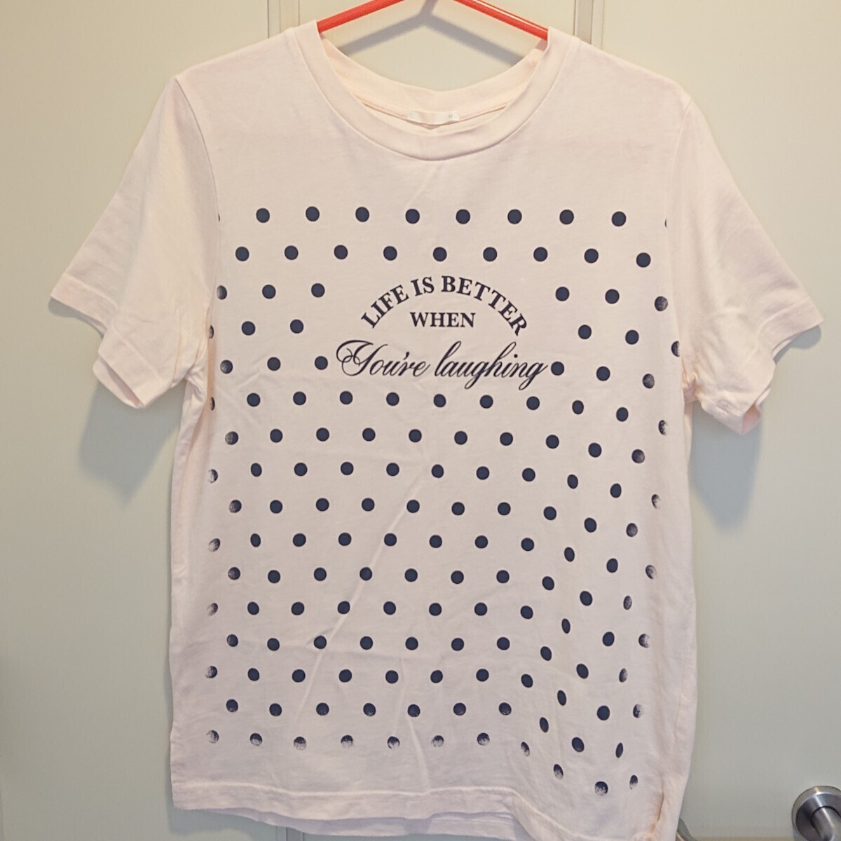[ free shipping ] lady's T-shirt short sleeves GU GU M size dot pattern light pink beige 