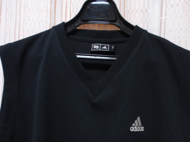 Ｌサイズ◆《adidas／アディダス／テーラーメイド》日本製◆３本ライン／Vネックゴルフベスト！(黒白)◆新品に近い！の画像2