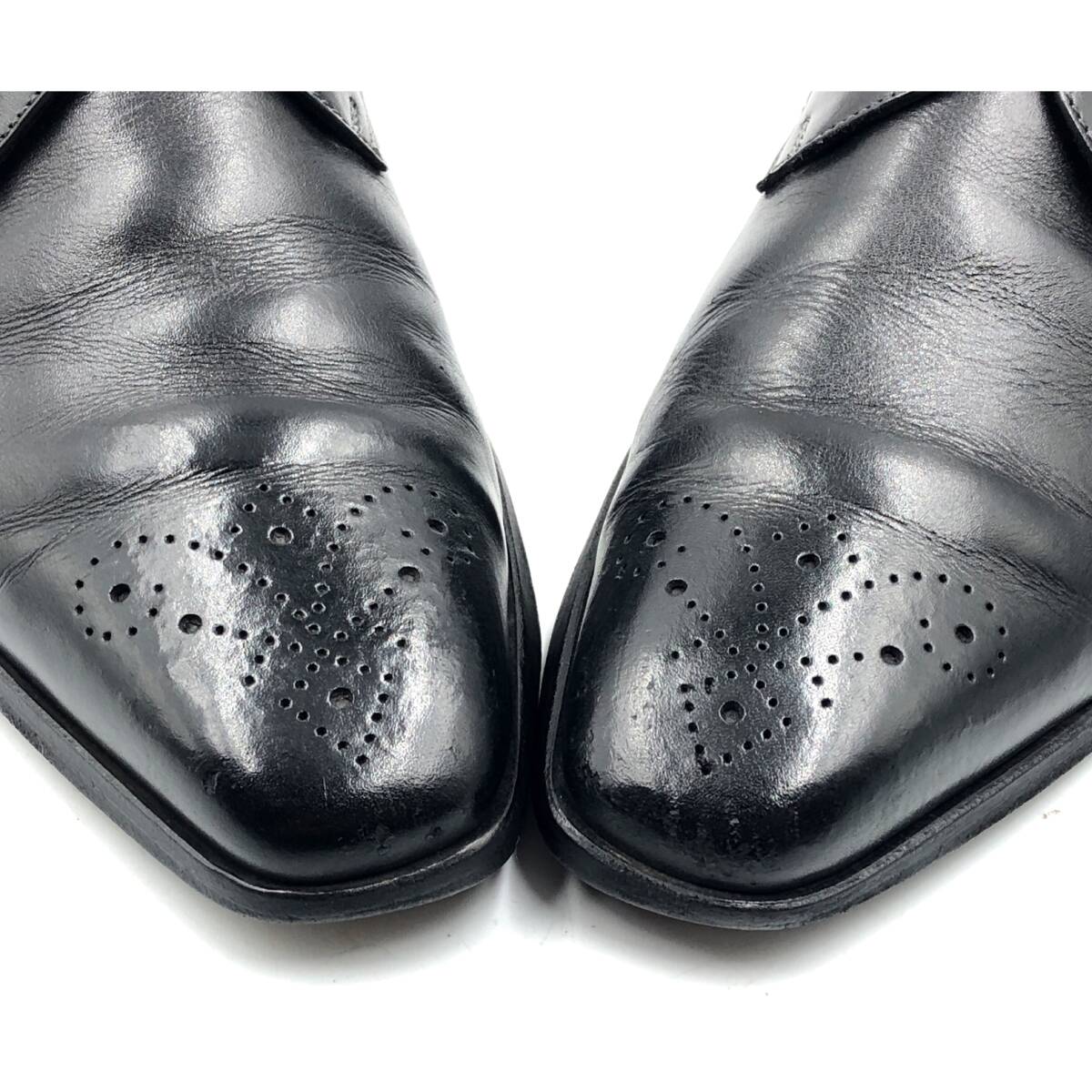 即決 SANTONI サントーニ 24.5cm 6.5 9098 メンズ レザーシューズ プレーントゥ 外羽根 黒 ブラック 革靴 皮靴 ビジネスシューズ