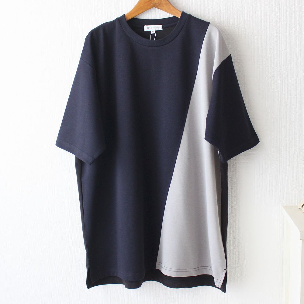 【XLサイズ】新品タケオキクチ THE SHOP TK ブロッキング プルオーバー Tシャツ メンズ　紺×グレー×黒