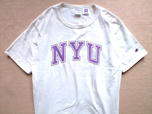 即決 Lサイズ USA製 Champion T1011 ヘビーウェイト Tシャツ NYU 染み込みプリント New York ニューヨーク大学 藤井風