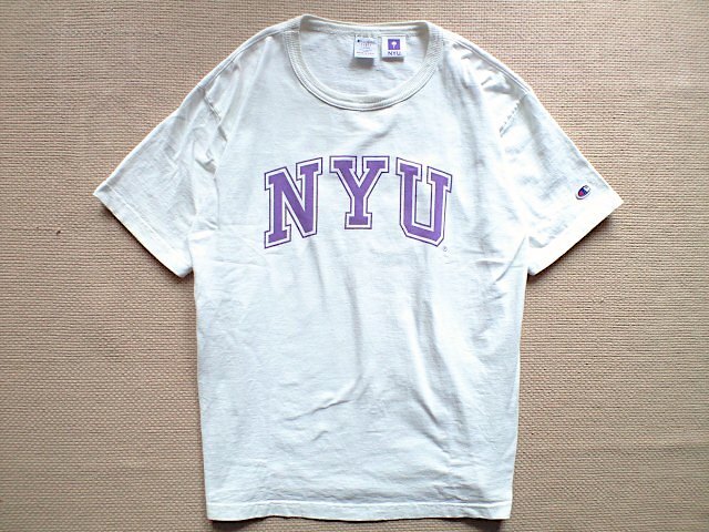 即決 Lサイズ USA製 Champion T1011 ヘビーウェイト Tシャツ NYU 染み込みプリント New York ニューヨーク大学 藤井風