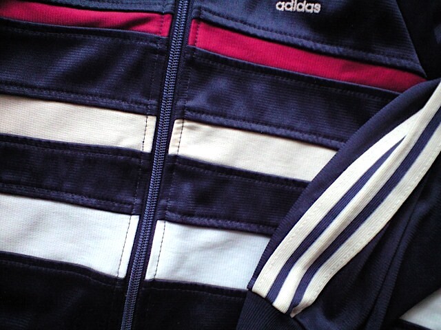 即決 80s ヴィンテージ adidas England イングランド製 胸3本ライン ジャージ 168 OPTIジップ ネイビー 白クリーム赤 英国 ventex_画像6