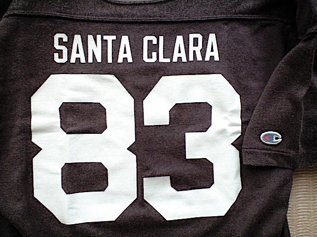 即決 別注品 Champion フットボール Tシャツ ランタグ 38-40 Mサイズ SANTA CLARA サンタクララ チャコール_画像5