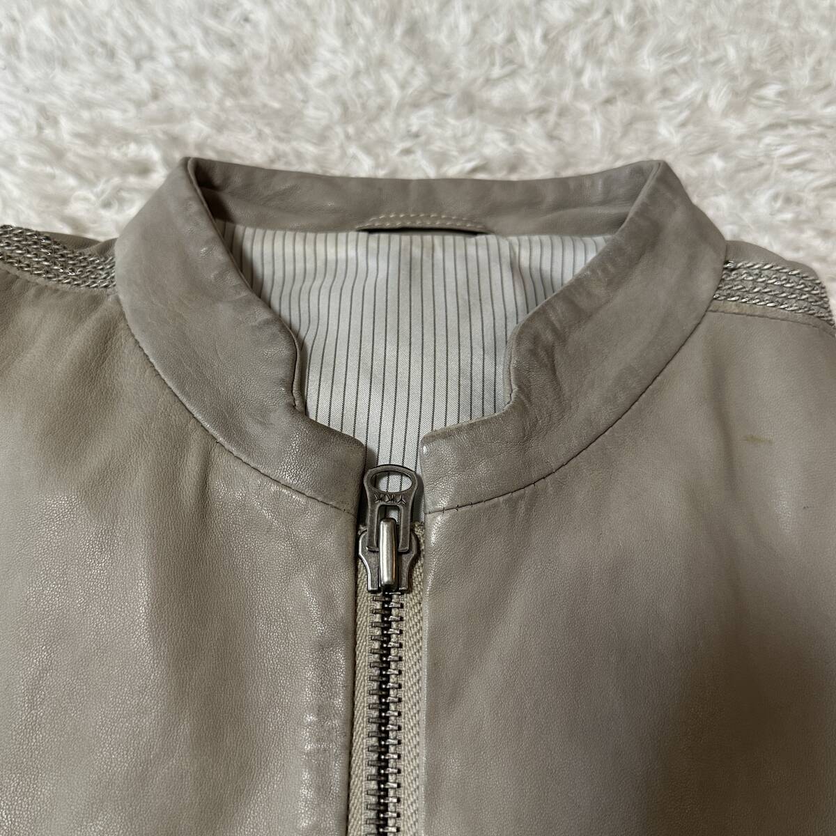 * rare design * DIESEL leather jacket Single Rider's diesel sheep leather sheepskin lining total pattern chain 