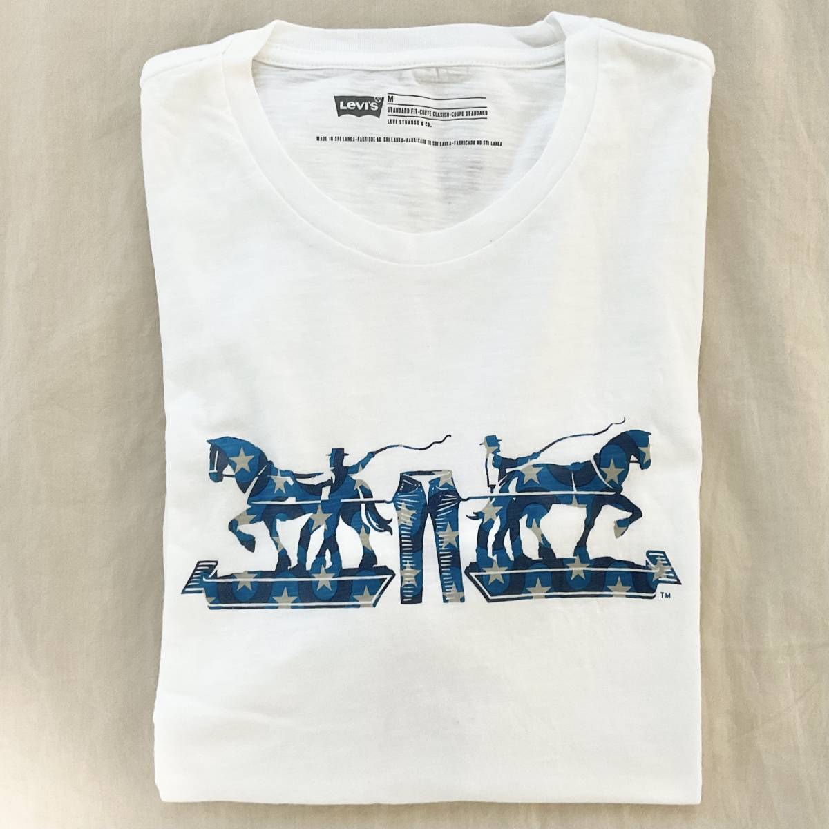 未使用　Levi’s　Tシャツ　two horse/ホワイト/ブルー　サイズM　　W018　　_画像2