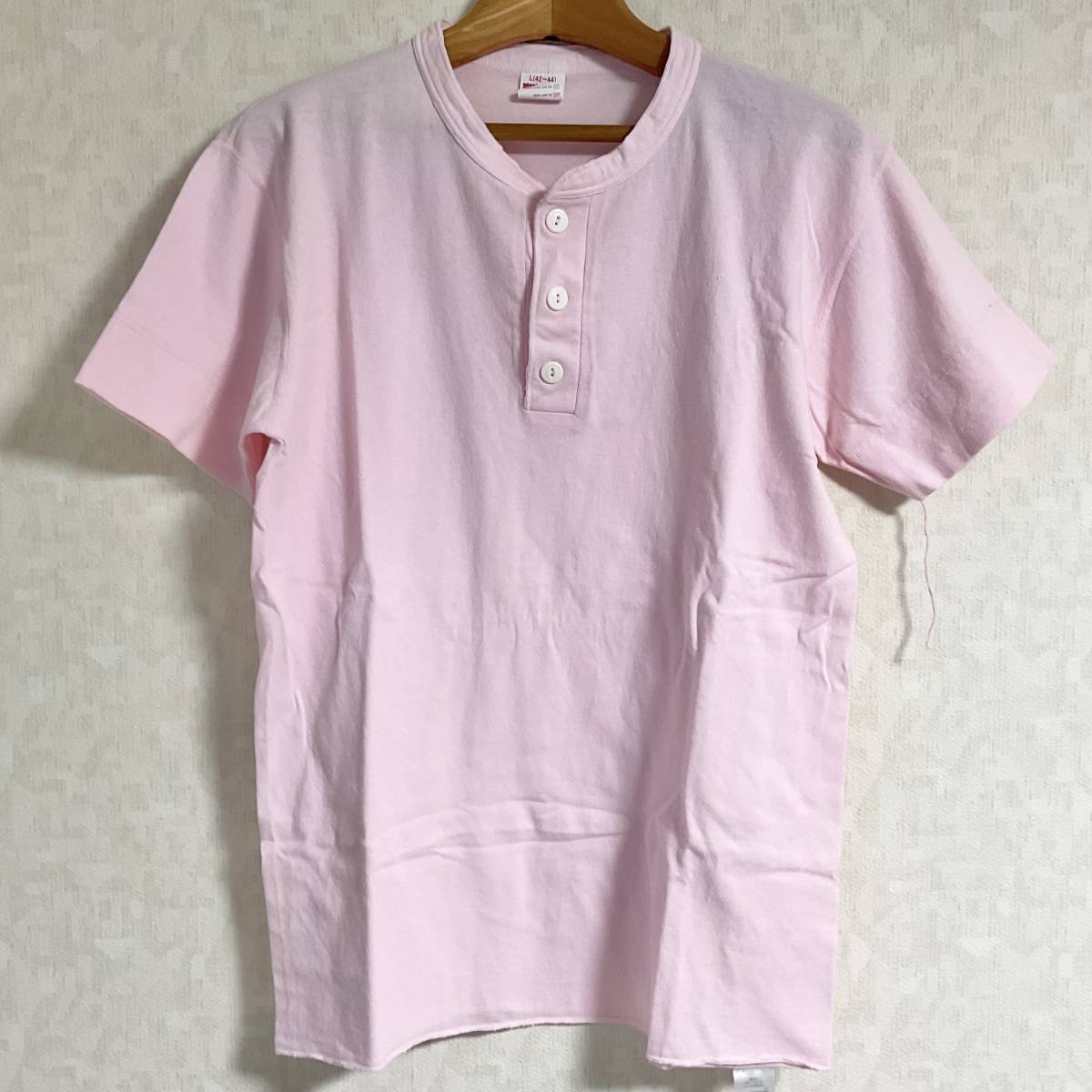 Healthknit　ヘンリーネック　Tシャツ　ピンク　サイズL　②　　W018_画像1