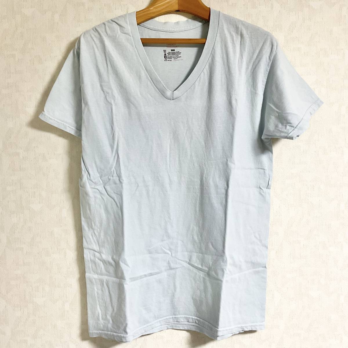 Hanes　Tシャツ / Vネック　ライトブルー　サイズM　　W018 　_画像1
