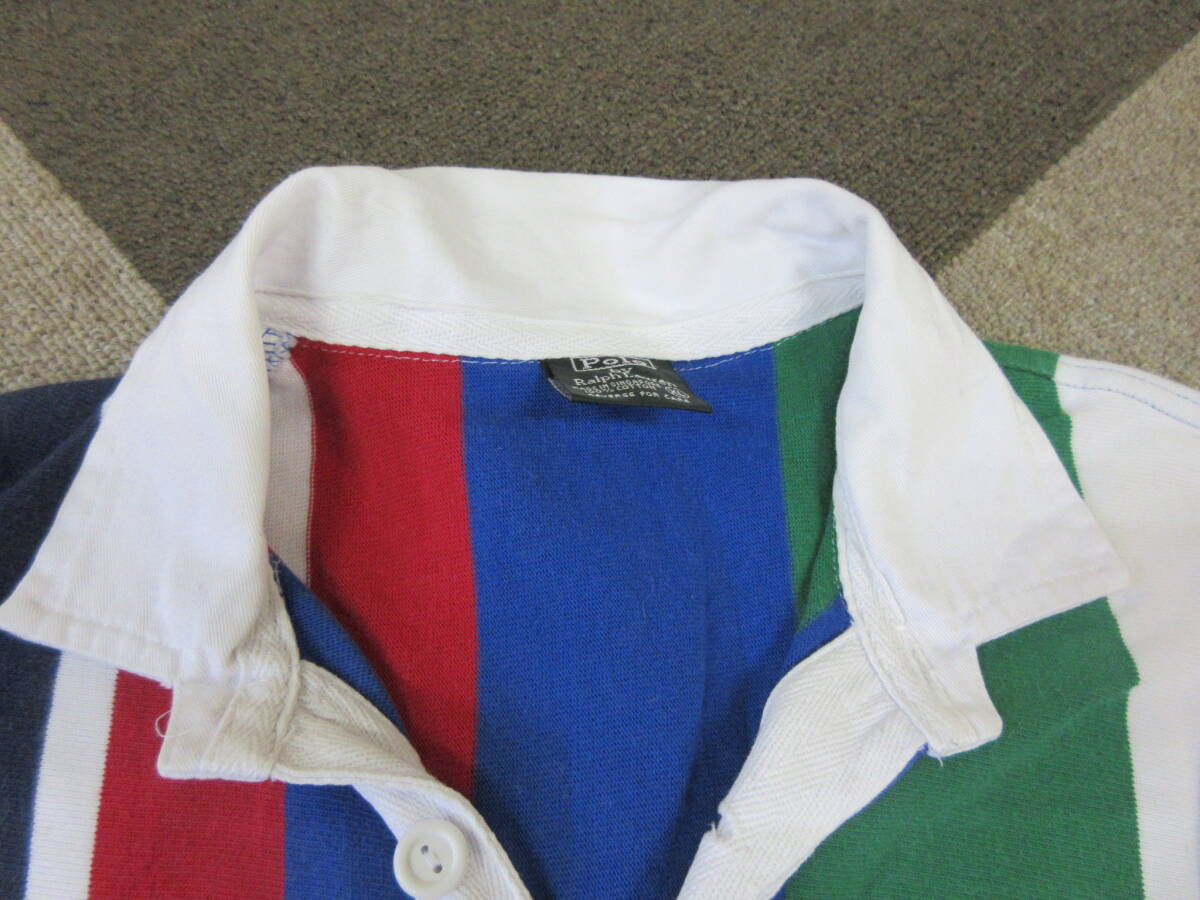 90s Ralph Lauren ラガーシャツ XL マルチストライプ ラルフローレン Polo RL 長袖 ポロシャツ ヴィンテージ オールド_画像4