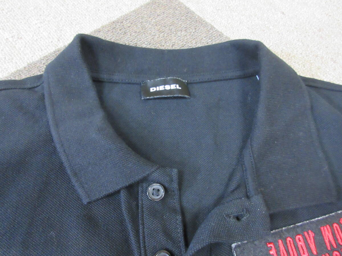 DIESEL ポロシャツ L 185 黒 ディーゼル ワッペン ブラック 半袖 シャツ 00SV7D POLO PATCHES 0MXZAの画像3