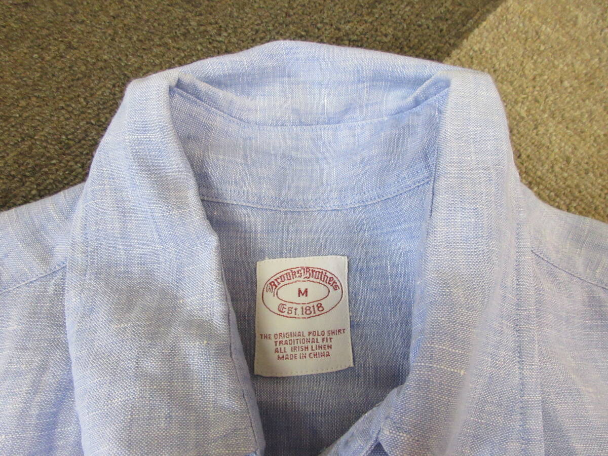 Brooks Brothers リネン ボタンダウンシャツ M 水色 麻 ブルックスブラザーズ ビジネス カジュアル ワイシャツ の画像3