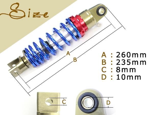 ジョグZR 3YK 3KJ 3YJ SA16J アプリオ 4JP 4LV ビーノ 5AU SA10J エボ VOX SA31J リア ショック サス 全長260mm 穴～穴235mm 調整フックの画像3