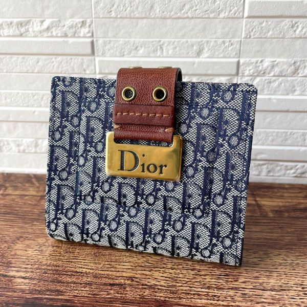 Красота Dior Trotter Pattern Bi -Fold Кошелек Compact Gold Brown