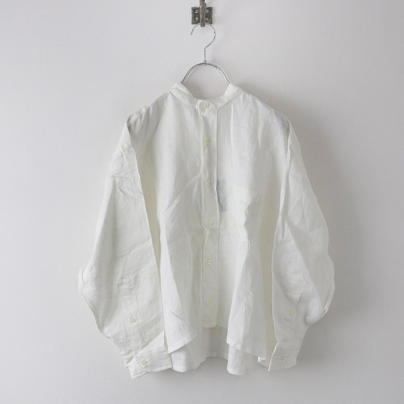 未使用 インディビジュアライズドシャツ INDIVIDUALIZED SHIRTS リネンバンドカラーシャツ 15/ホワイト ブラウス【2400013806213】_画像1