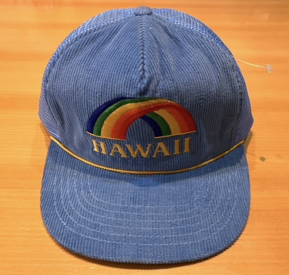 ビンテージHawaiianHeadWear刺繍メッシュキャップ青デッドストック80s90s