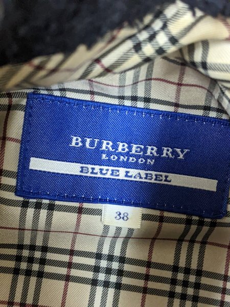 9．BURBERRY BLUE LABEL レザー調 バーバリー ブルーレーベル ボア切替 ジャケット ブルゾン 三陽商会 レディース38 黒y301の画像8