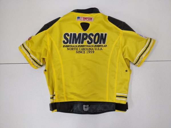 8．SIMPSON デカロゴ 星条旗 半袖 レーシング ジャケット ライダース バイカー ブルゾン Y2K バイク シンプソン メンズL 黒黄y408_画像3