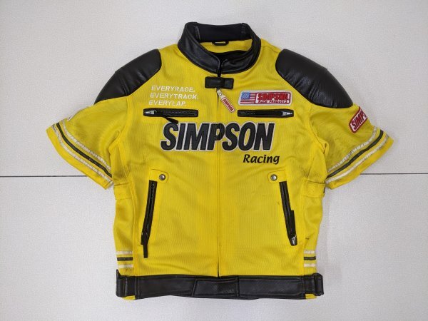 8．SIMPSON デカロゴ 星条旗 半袖 レーシング ジャケット ライダース バイカー ブルゾン Y2K バイク シンプソン メンズL 黒黄y408_画像1