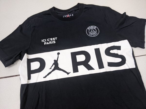 17. Paris Saint-German Jordan Nike te Caro go print short sleeves T-shirt basketball AIR JORDAN men's L black white x406