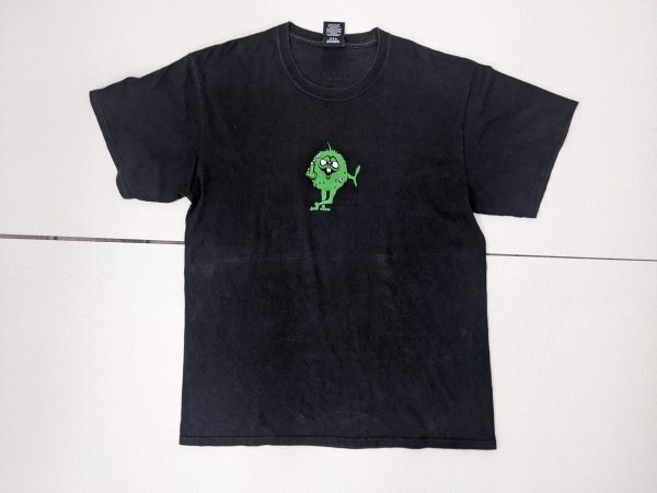 15．HUF デカロゴ プリント キャラクター 半袖 Tシャツ ハフ Y2K ストリート メンズL 黒緑x406の画像1