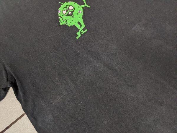 15．HUF デカロゴ プリント キャラクター 半袖 Tシャツ ハフ Y2K ストリート メンズL 黒緑x406の画像4