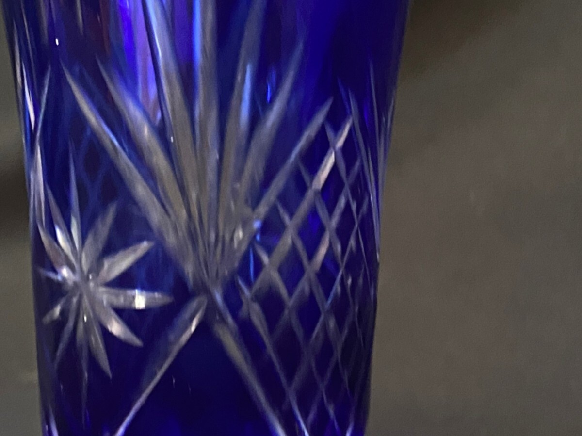 KIRIKO GLASS グラス 2点セット 切子 レトロ アンティーク ディスプレイ ブルー 箱付き コップ 瑠璃色 インテリア小物 ☆ちょこオク 雑貨80の画像3