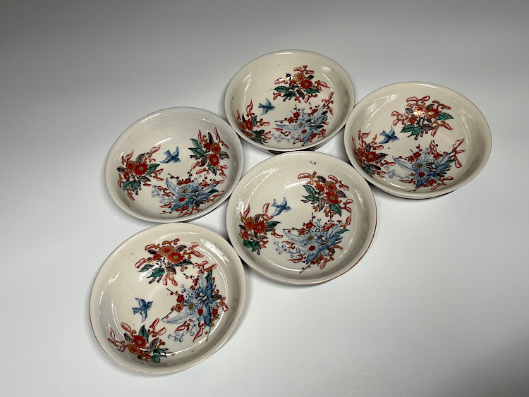 【瑞】時代　色絵花鳥文皿５枚セット　陶器_画像1