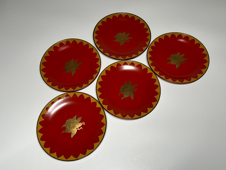 【瑞】木製　朱塗り　菓子皿５枚セット　_画像1