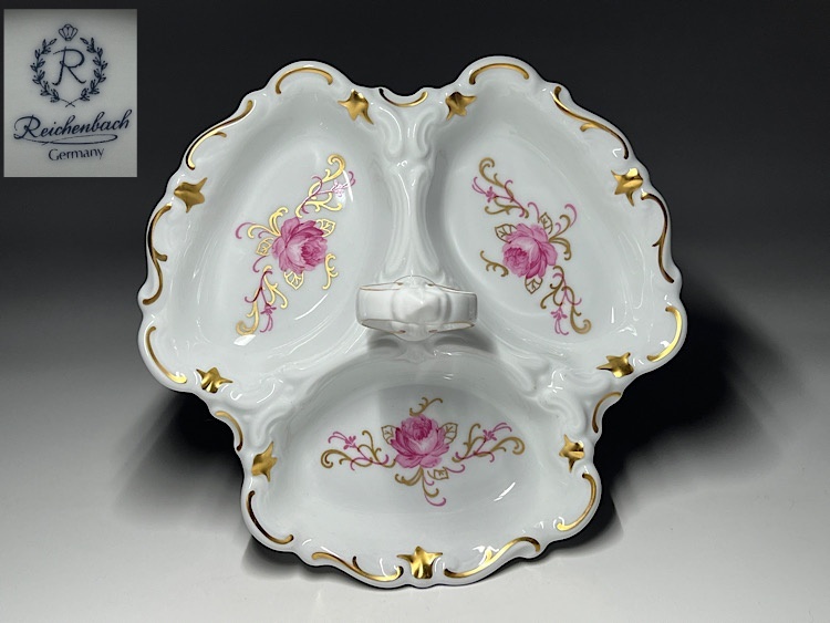 【瑞】Thuringian Porcelain 「チューリンゲン ポーセリン」 デザートスタンド 金彩 花柄 ドイツ製の画像1