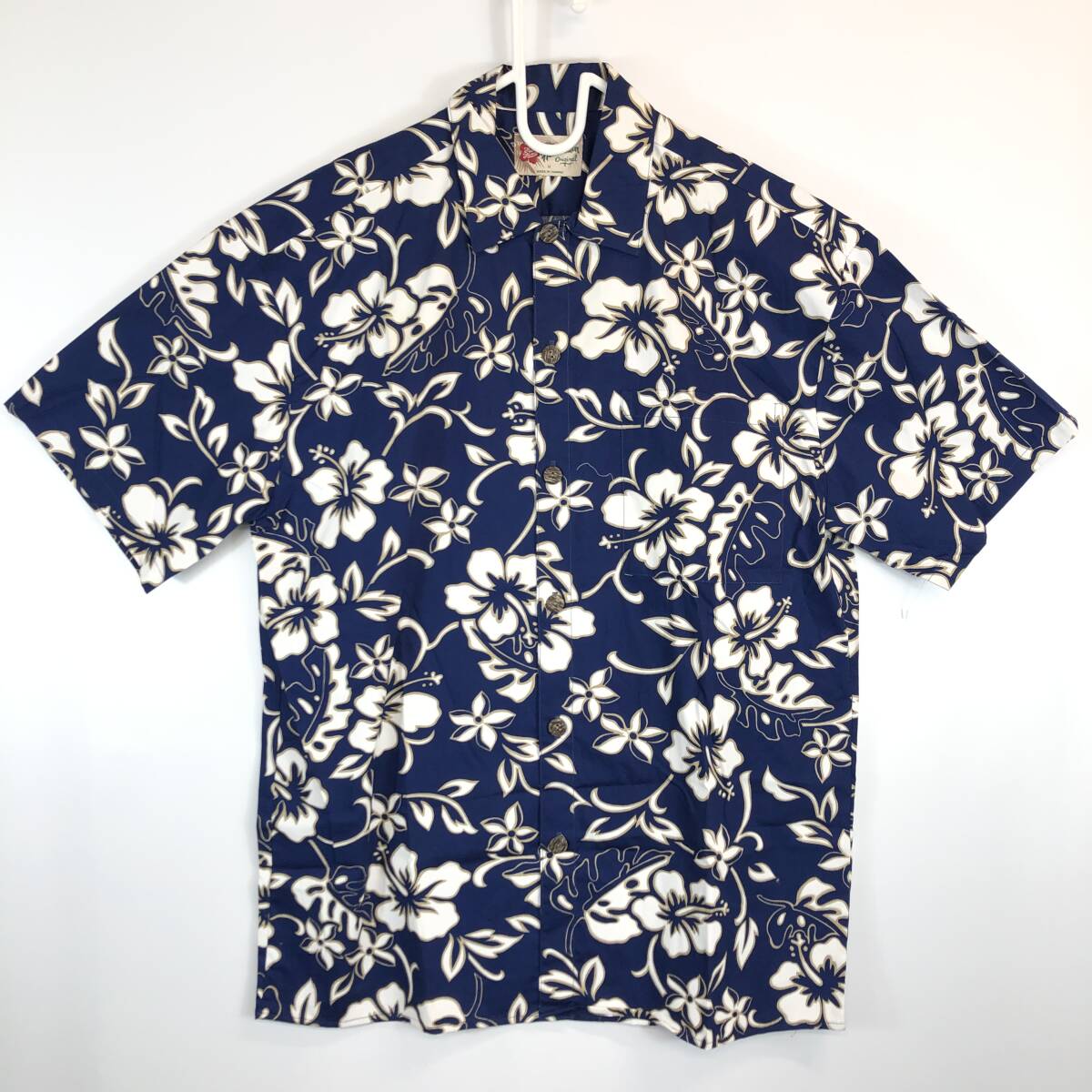 The Hawaiian original ハワイ製 アロハシャツ Mサイズ コットン ネイビー 花柄の画像1