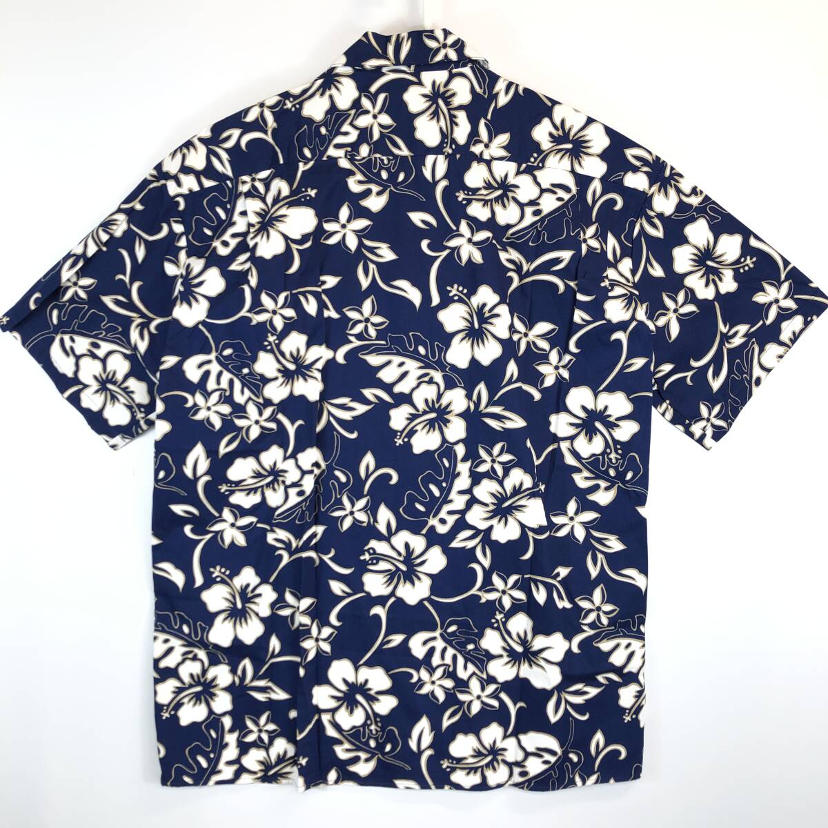 The Hawaiian original ハワイ製 アロハシャツ Mサイズ コットン ネイビー 花柄の画像4