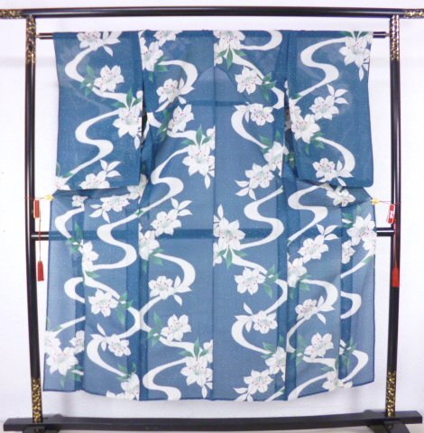 782# antique kimono single .. crepe-de-chine 100 . pattern fine pattern # sunflower 