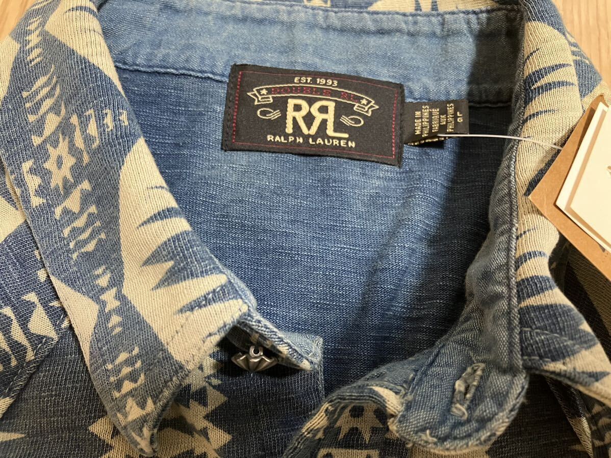 【新品:訳あり】RRL インディゴ シャツ L ネイティブ 半袖 コンチョボタン DOUBLE RL