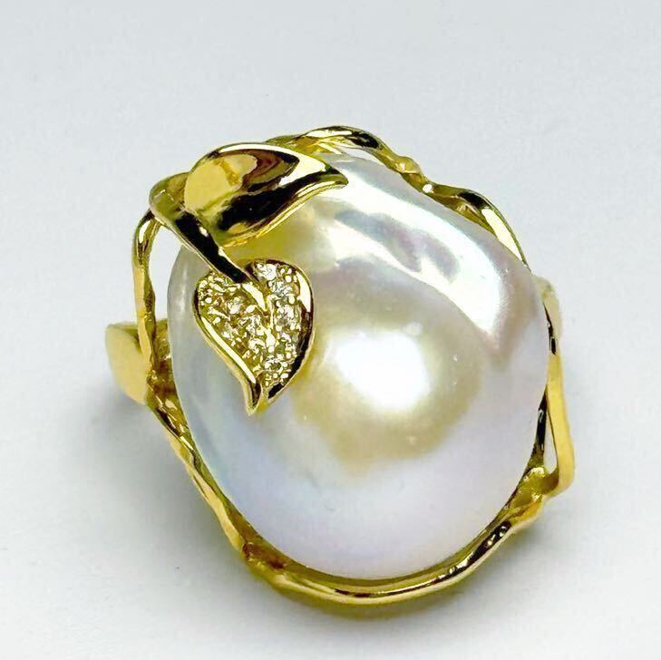 [ beautiful! rainbow color! south . pearl ring 20mm ] k18 finishing pearl ring ring ring 
