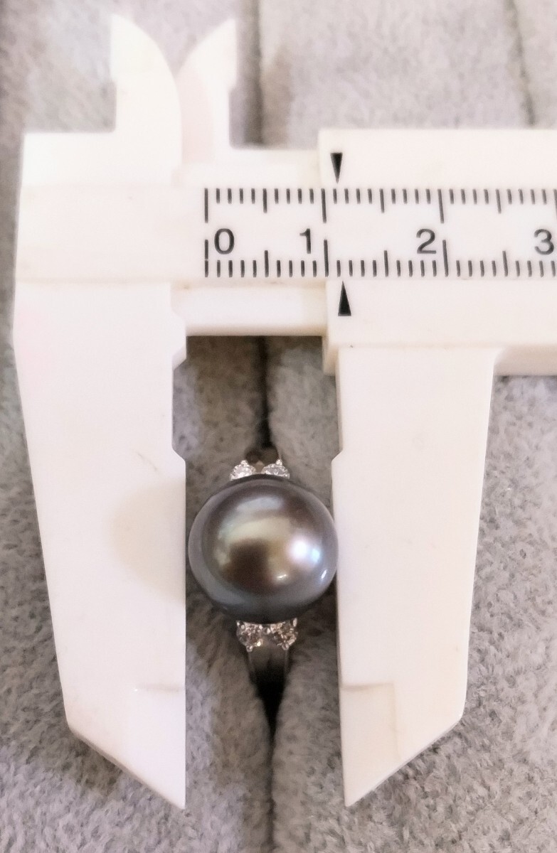 黒蝶真珠 3点セット ネックレス silver 約7.5mm～10.5mm イヤリング WG K14 約9mm リング Pt900 約11ｍｍ 天然ダイヤモンド 0.21ct 極美品_画像9