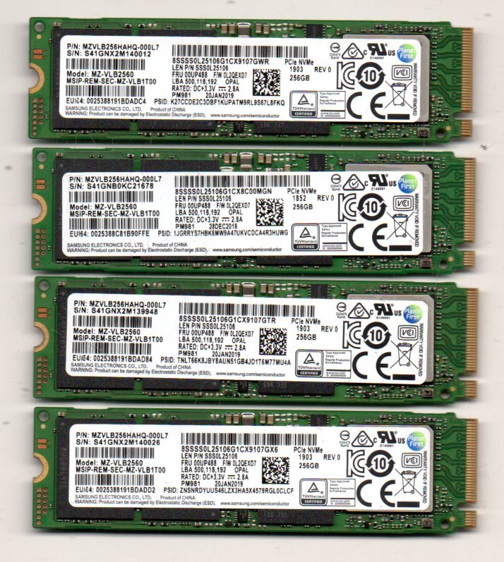 m2 SSD ★ SAMSUNG　SSD HDD　256GB　4枚セット ★ MODEL：MZ-VLB2560 ☆ 健康状態：正常 ☆_画像1