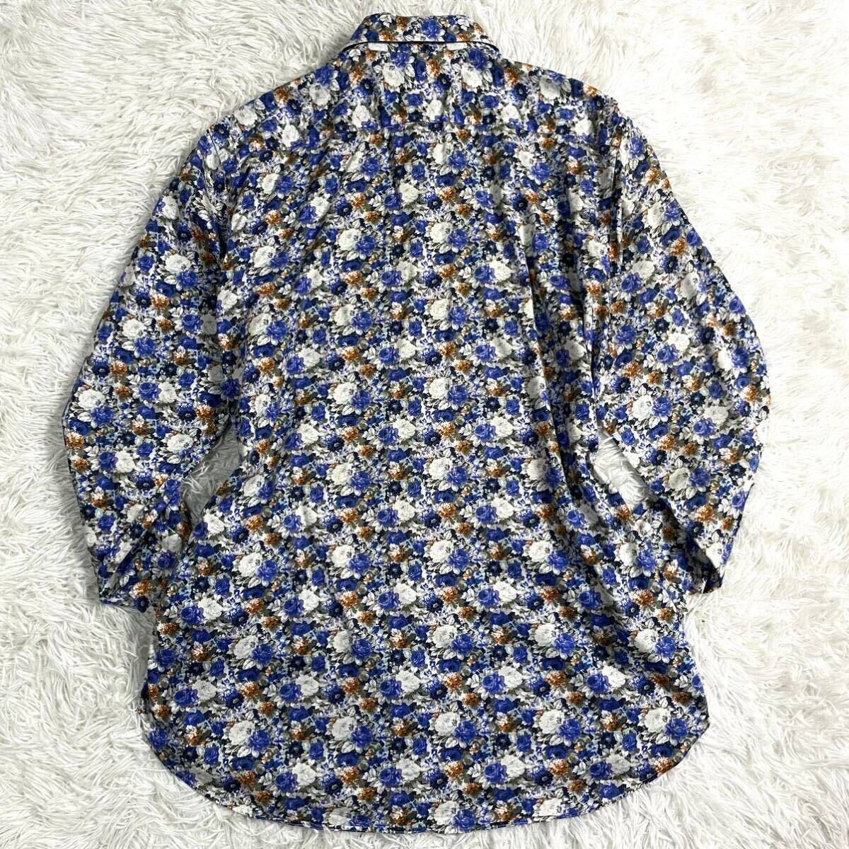 極美品/希少L◎ エトロ 《至極の逸品》ETRO 長袖 ドレスシャツ 花柄 総柄 ブルー×ホワイト×オレンジ 希少デザイン◎ 入手困難◎_画像5