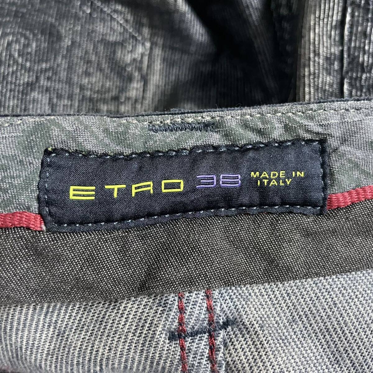 入手困難◎ エトロ ETRO コーデュロイパンツ 細畝 ペイズリー総柄 38サイズ 牛革 デニム調 ダークグレー 希少サイズ◎_画像7