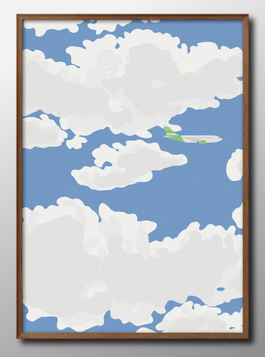 14618■送料無料!!アートポスター　絵画　A3サイズ『ボーイング777　雲　空』イラスト　北欧　マット紙_画像1