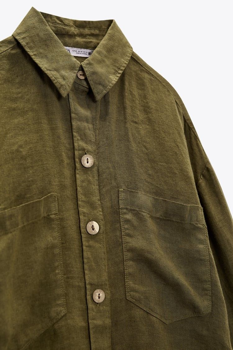 タグ付き 新品 ZARA ザラ リネン 100% オーバーサイズシャツ Ｘｌ シャツジャケット 長袖