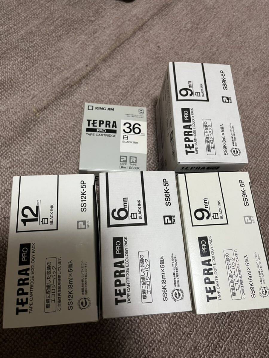 テプラ TEPRA PRO KING JIM テープカートリッジ テプラテープ 白 9mm×9個 6mm×5個 12mm×3個 36mm×1個セット_画像1