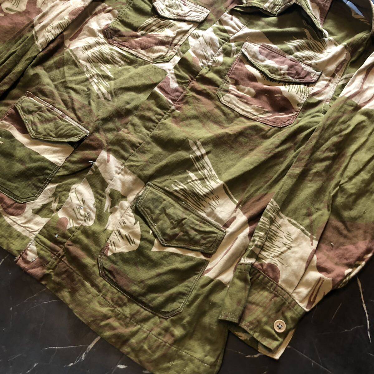 70s Pakistan Army パキスタン軍 実物 ブラッシュストロークカモ シャツジャケット ミリタリー ヴィンテージ シャツ 60s S相当 143 の画像4