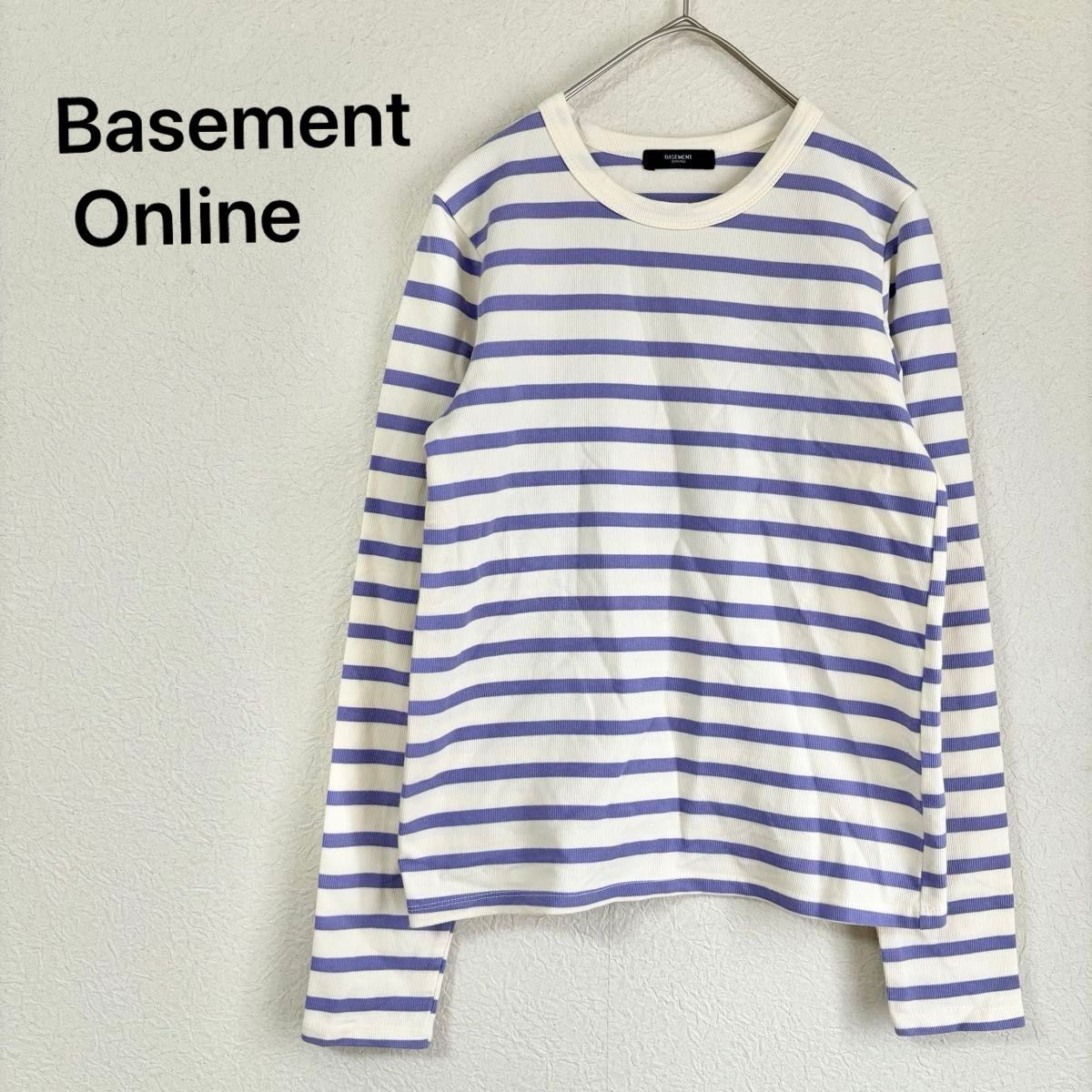 Basement Online ベースメントオンライン　ボーダー　トップス　カットソー　 ロンT 長袖　パープル　フリー