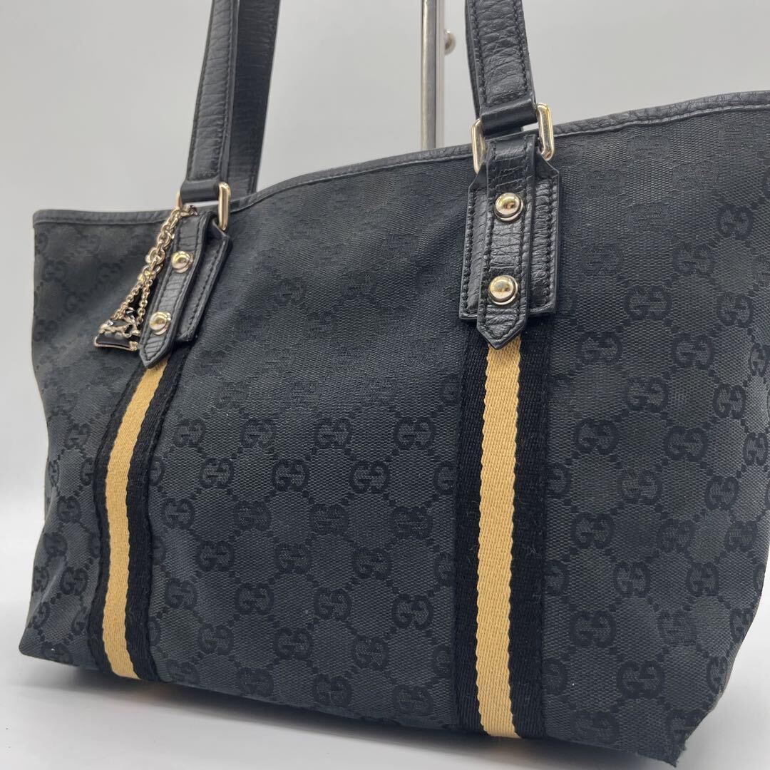 グッチGUCCI トートバッグ GG柄 レザー 本革 キャンバス 紐 シルバー金具 A4収納可 肩掛け可 ビジネス メンズ レディース シェリーライン_画像1